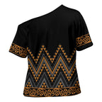 Gold Aotearoa Mangopare Kowhaiwhai Niho Taniwha Cross Shoulder Shirt Maori New Zealand - Aussie Hoodie