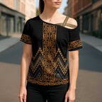 Gold Aotearoa Mangopare Kowhaiwhai Niho Taniwha Cross Shoulder Shirt Maori New Zealand - Aussie Hoodie