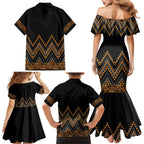 Gold Aotearoa Mangopare Kowhaiwhai and Niho Taniwha Family Matching Mermaid Dress and Hawaiian Shirt Maori New Zealand