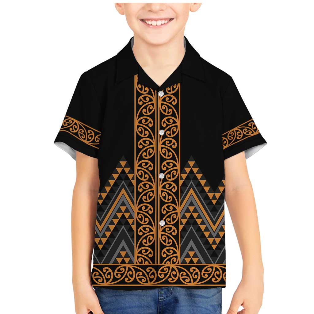 Gold Aotearoa Mangopare Kowhaiwhai and Niho Taniwha Family Matching Mermaid Dress and Hawaiian Shirt Maori New Zealand