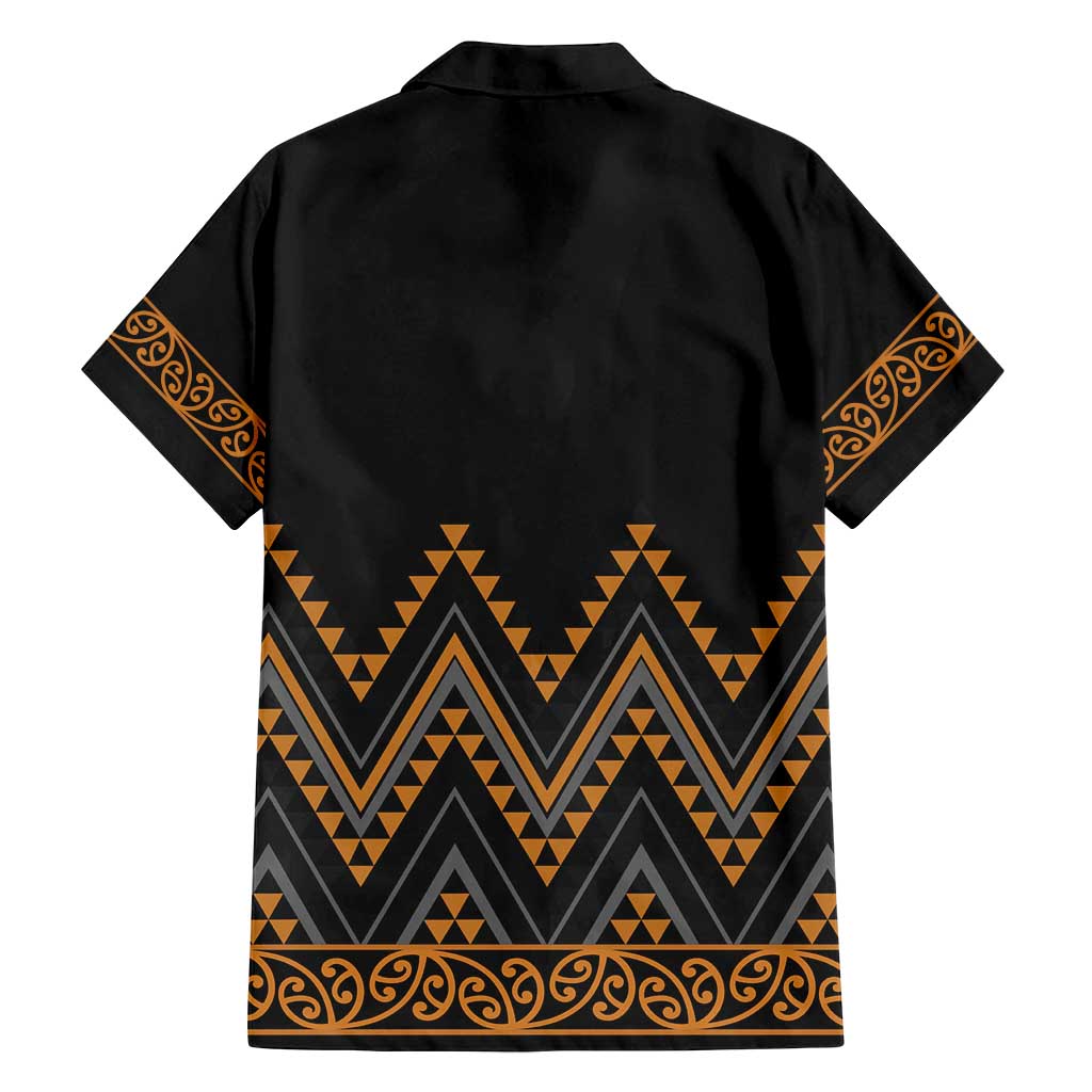 Gold Aotearoa Mangopare Kowhaiwhai and Niho Taniwha Family Matching Off Shoulder Maxi Dress and Hawaiian Shirt Maori New Zealand