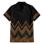 Gold Aotearoa Mangopare Kowhaiwhai and Niho Taniwha Family Matching Off Shoulder Maxi Dress and Hawaiian Shirt Maori New Zealand