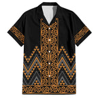 Gold Aotearoa Mangopare Kowhaiwhai and Niho Taniwha Family Matching Puletasi and Hawaiian Shirt Maori New Zealand