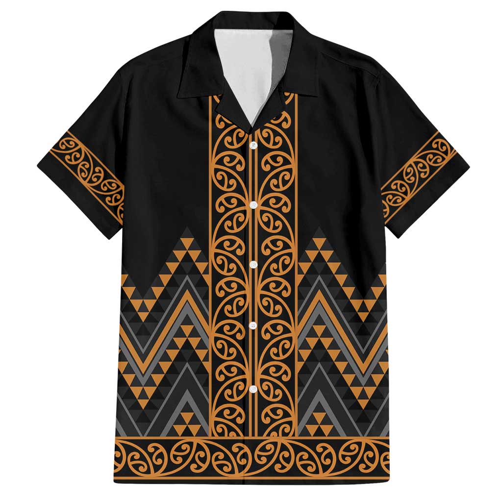 Gold Aotearoa Mangopare Kowhaiwhai and Niho Taniwha Family Matching Puletasi and Hawaiian Shirt Maori New Zealand