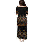 Gold Aotearoa Mangopare Kowhaiwhai and Niho Taniwha Family Matching Puletasi and Hawaiian Shirt Maori New Zealand
