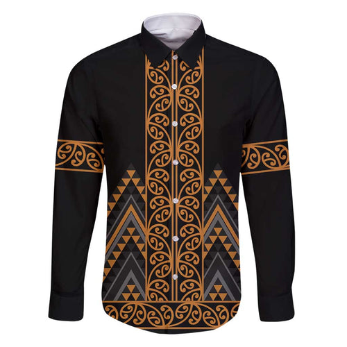 Gold Aotearoa Mangopare Kowhaiwhai and Niho Taniwha Family Matching Summer Maxi Dress and Hawaiian Shirt Maori New Zealand