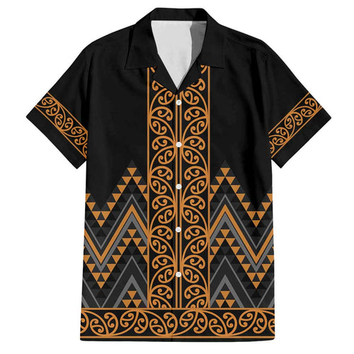 Gold Aotearoa Mangopare Kowhaiwhai and Niho Taniwha Family Matching Tank Maxi Dress and Hawaiian Shirt Maori New Zealand