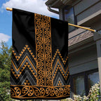 Gold Aotearoa Mangopare Kowhaiwhai and Niho Taniwha Garden Flag Maori New Zealand