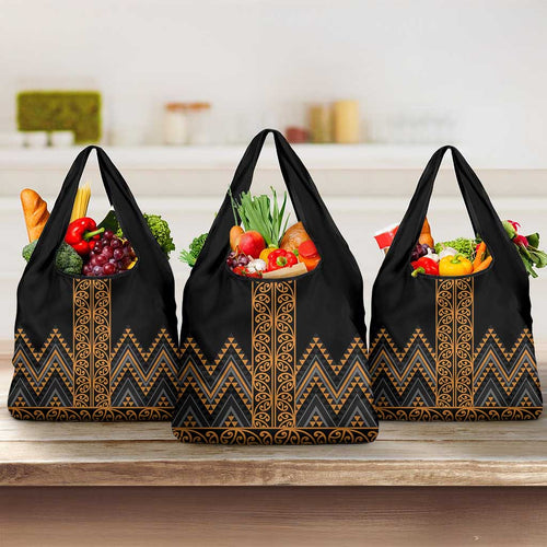 Gold Aotearoa Mangopare Kowhaiwhai and Niho Taniwha Grocery Bag Maori New Zealand