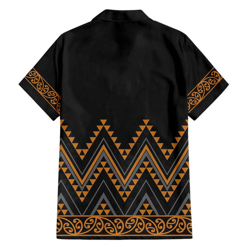 Gold Aotearoa Mangopare Kowhaiwhai and Niho Taniwha Hawaiian Shirt Maori New Zealand