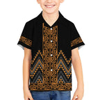 Gold Aotearoa Mangopare Kowhaiwhai and Niho Taniwha Kid Hawaiian Shirt Maori New Zealand