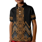 Gold Aotearoa Mangopare Kowhaiwhai and Niho Taniwha Kid Polo Shirt Maori New Zealand