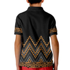 Gold Aotearoa Mangopare Kowhaiwhai and Niho Taniwha Kid Polo Shirt Maori New Zealand