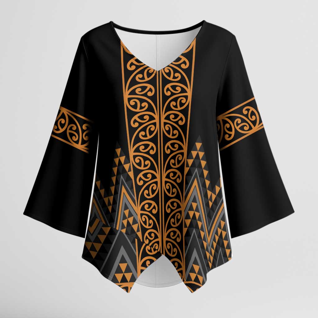 Gold Aotearoa Mangopare Kowhaiwhai Niho Taniwha Kimono Sleeve Blouse Maori New Zealand - Aussie Hoodie