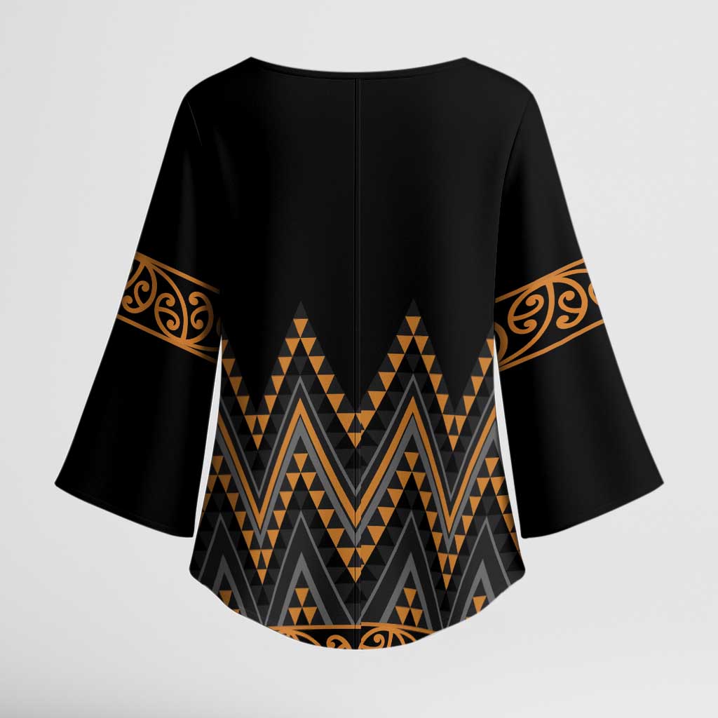 Gold Aotearoa Mangopare Kowhaiwhai Niho Taniwha Kimono Sleeve Blouse Maori New Zealand - Aussie Hoodie