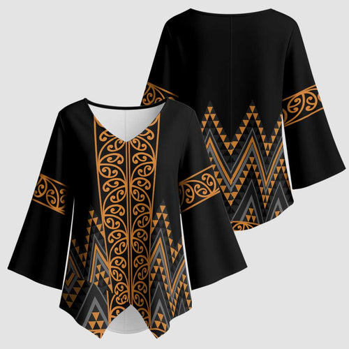 Gold Aotearoa Mangopare Kowhaiwhai Niho Taniwha Kimono Sleeve Blouse Maori New Zealand - Aussie Hoodie