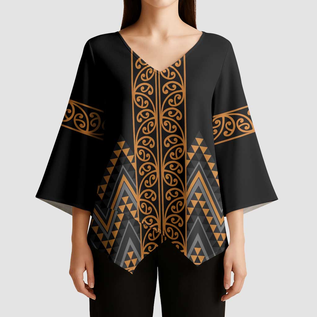Gold Aotearoa Mangopare Kowhaiwhai Niho Taniwha Kimono Sleeve Blouse Maori New Zealand - Aussie Hoodie
