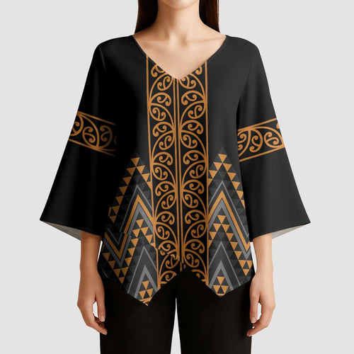 Gold Aotearoa Mangopare Kowhaiwhai Niho Taniwha Kimono Sleeve Blouse Maori New Zealand - Aussie Hoodie