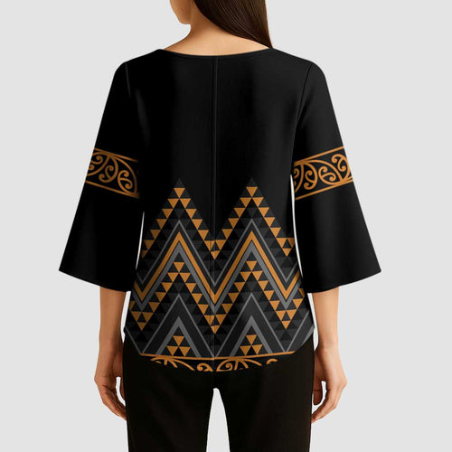 Gold Aotearoa Mangopare Kowhaiwhai Niho Taniwha Kimono Sleeve Blouse Maori New Zealand - Aussie Hoodie