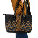 Gold Aotearoa Mangopare Kowhaiwhai and Niho Taniwha Leather Tote Bag Maori New Zealand