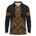 Gold Aotearoa Mangopare Kowhaiwhai and Niho Taniwha Long Sleeve Polo Shirt Maori New Zealand