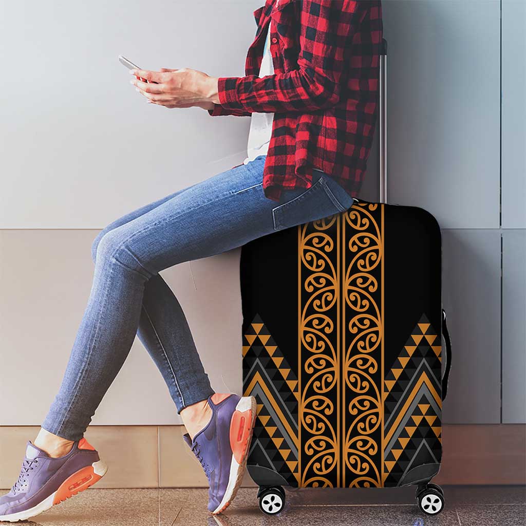 Gold Aotearoa Mangopare Kowhaiwhai and Niho Taniwha Luggage Cover Maori New Zealand