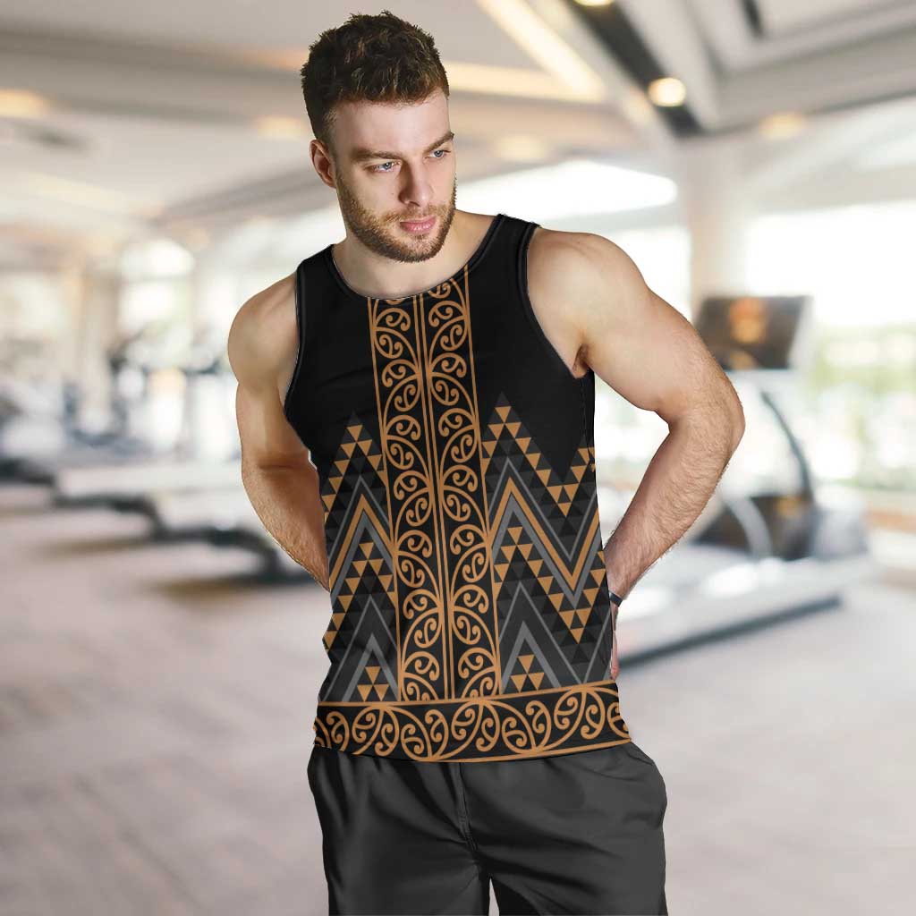 Gold Aotearoa Mangopare Kowhaiwhai and Niho Taniwha Men Tank Top Maori New Zealand