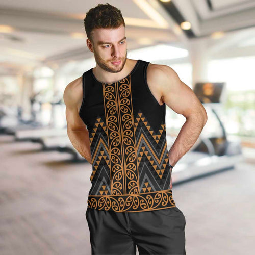 Gold Aotearoa Mangopare Kowhaiwhai and Niho Taniwha Men Tank Top Maori New Zealand