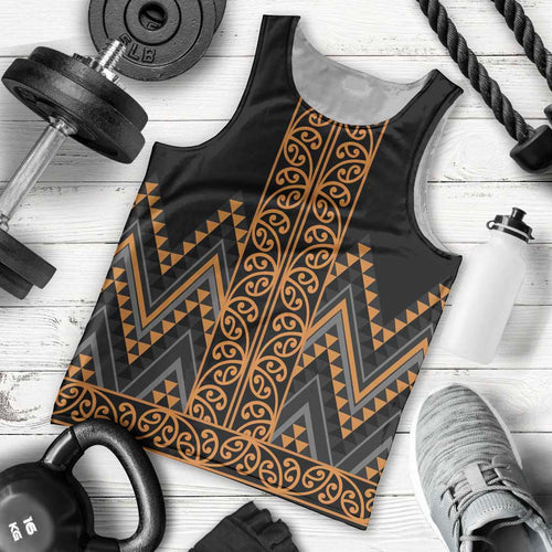 Gold Aotearoa Mangopare Kowhaiwhai and Niho Taniwha Men Tank Top Maori New Zealand