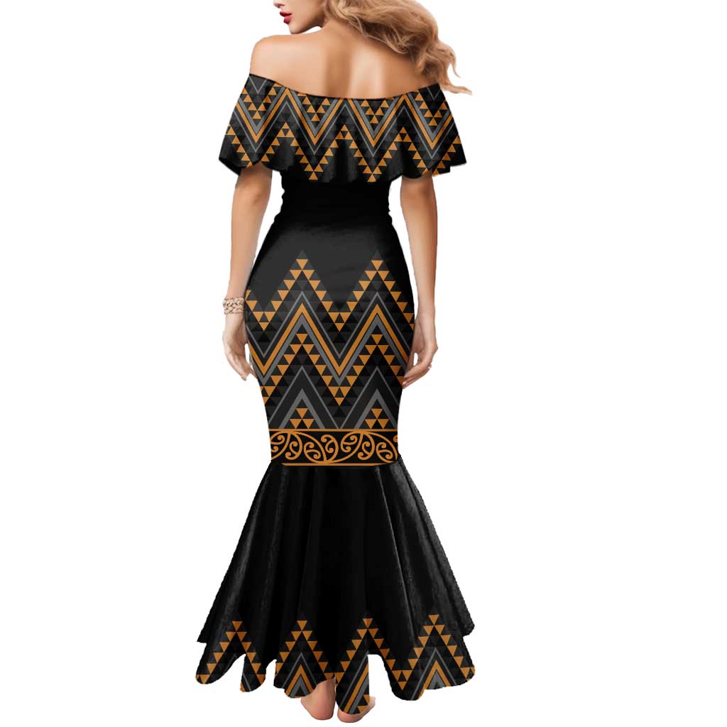 Gold Aotearoa Mangopare Kowhaiwhai and Niho Taniwha Mermaid Dress Maori New Zealand