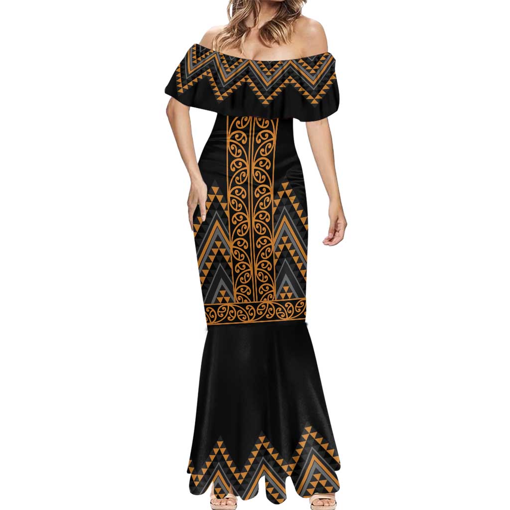 Gold Aotearoa Mangopare Kowhaiwhai and Niho Taniwha Mermaid Dress Maori New Zealand