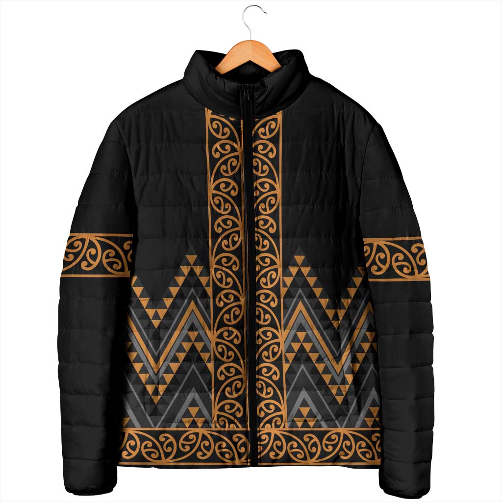 Gold Aotearoa Mangopare Kowhaiwhai Niho Taniwha Padded Jacket Maori New Zealand - Aussie Hoodie