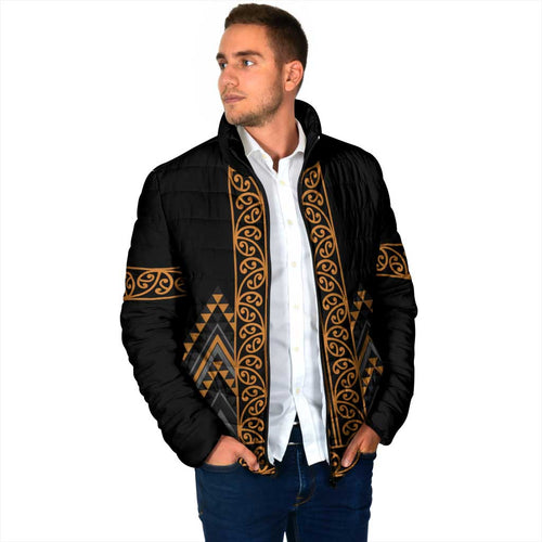 Gold Aotearoa Mangopare Kowhaiwhai Niho Taniwha Padded Jacket Maori New Zealand - Aussie Hoodie