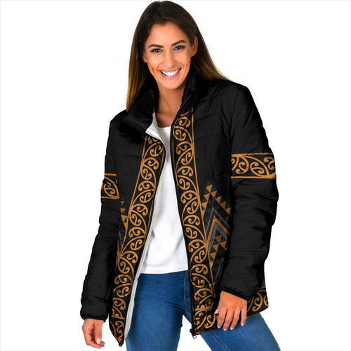 Gold Aotearoa Mangopare Kowhaiwhai Niho Taniwha Padded Jacket Maori New Zealand - Aussie Hoodie