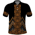 Gold Aotearoa Mangopare Kowhaiwhai and Niho Taniwha Polo Shirt Maori New Zealand