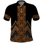 Gold Aotearoa Mangopare Kowhaiwhai and Niho Taniwha Polo Shirt Maori New Zealand