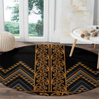 Gold Aotearoa Mangopare Kowhaiwhai and Niho Taniwha Round Carpet Maori New Zealand
