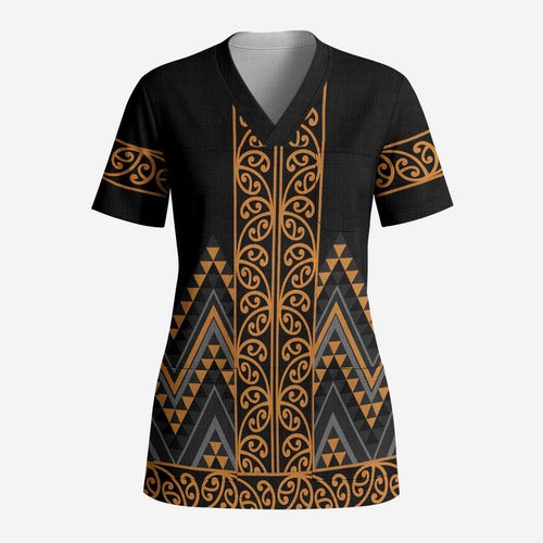 Gold Aotearoa Mangopare Kowhaiwhai and Niho Taniwha Scrub Top Maori New Zealand - Aussie Hoodie