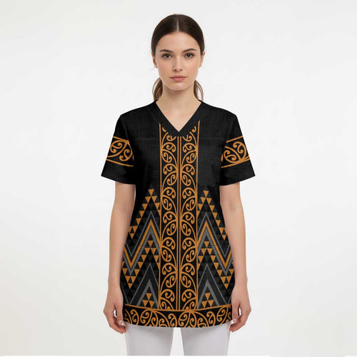 Gold Aotearoa Mangopare Kowhaiwhai and Niho Taniwha Scrub Top Maori New Zealand - Aussie Hoodie
