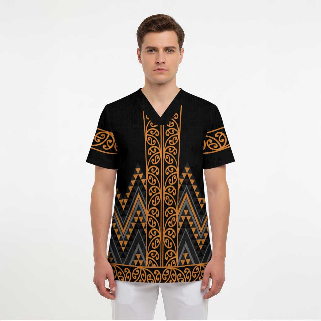 Gold Aotearoa Mangopare Kowhaiwhai and Niho Taniwha Scrub Top Maori New Zealand - Aussie Hoodie
