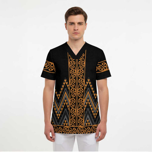 Gold Aotearoa Mangopare Kowhaiwhai and Niho Taniwha Scrub Top Maori New Zealand - Aussie Hoodie