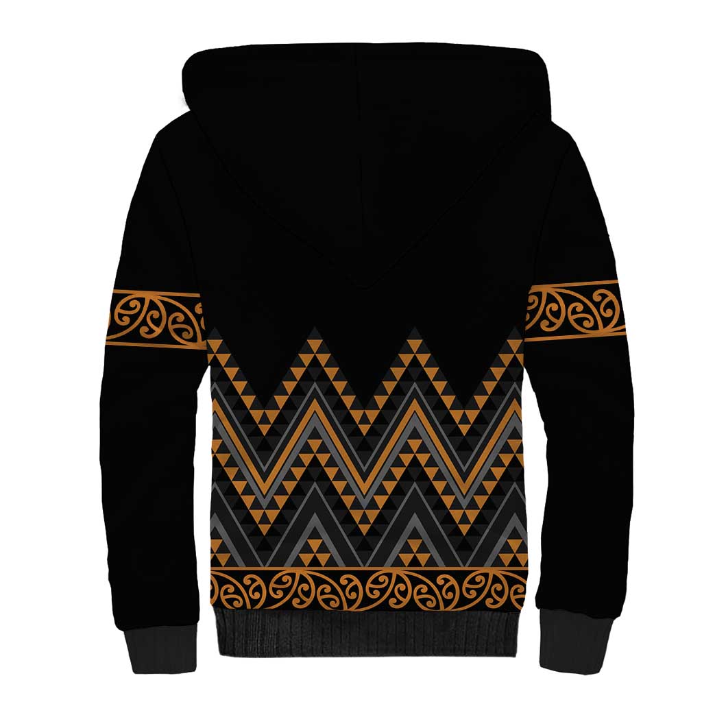 Gold Aotearoa Mangopare Kowhaiwhai and Niho Taniwha Sherpa Hoodie Maori New Zealand