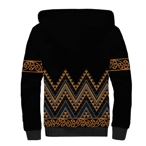 Gold Aotearoa Mangopare Kowhaiwhai and Niho Taniwha Sherpa Hoodie Maori New Zealand