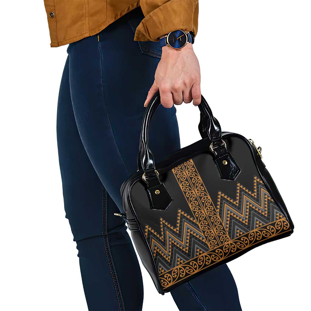 Gold Aotearoa Mangopare Kowhaiwhai and Niho Taniwha Shoulder Handbag Maori New Zealand