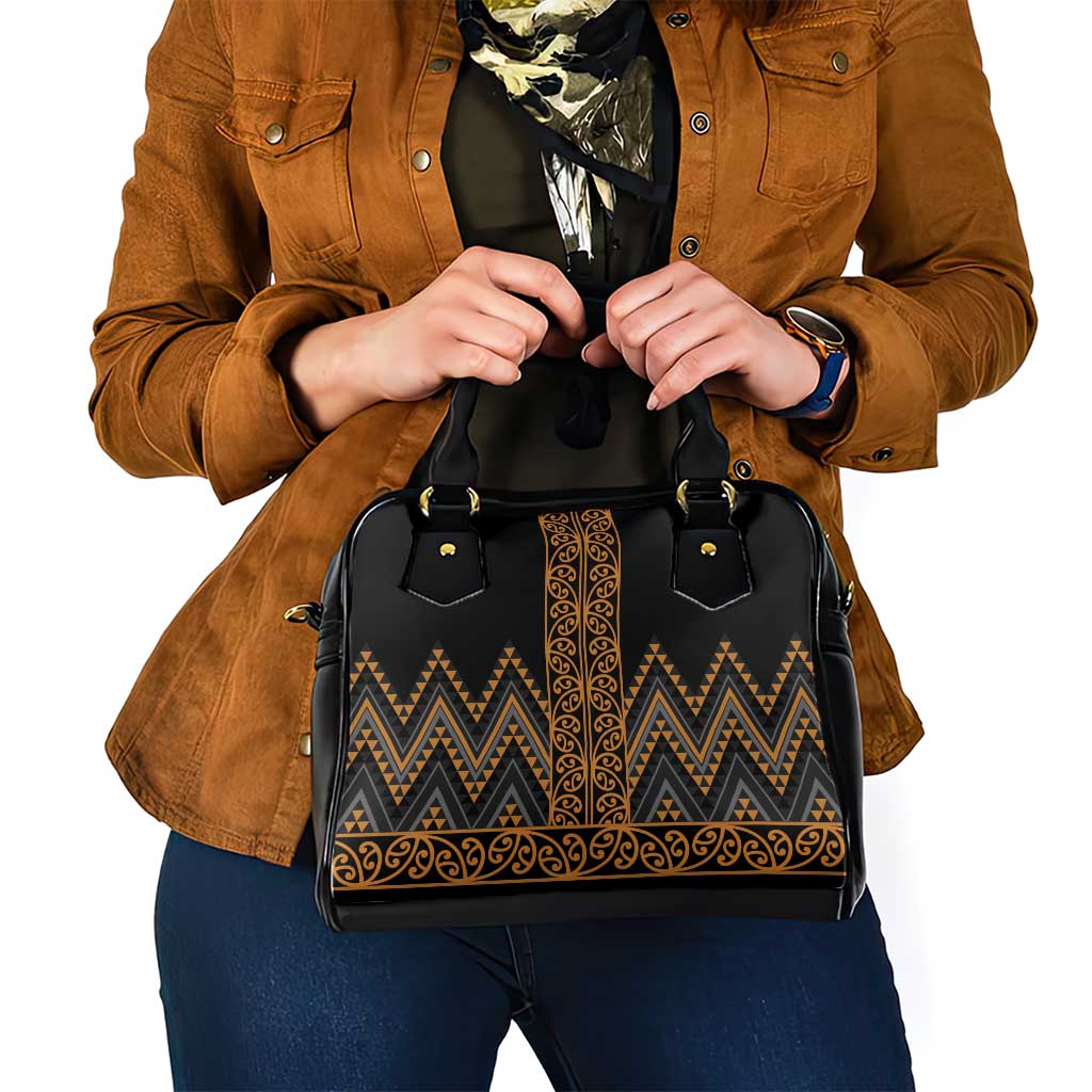 Gold Aotearoa Mangopare Kowhaiwhai and Niho Taniwha Shoulder Handbag Maori New Zealand