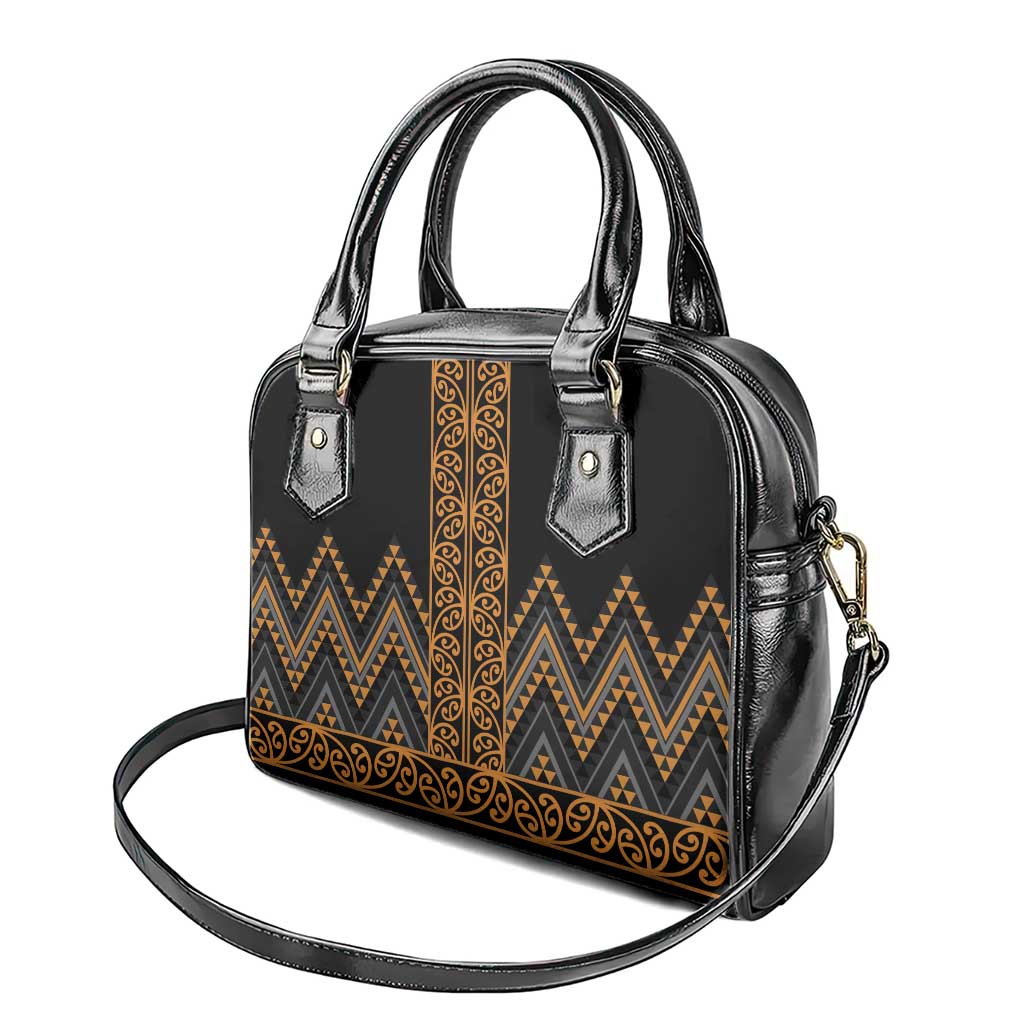 Gold Aotearoa Mangopare Kowhaiwhai and Niho Taniwha Shoulder Handbag Maori New Zealand