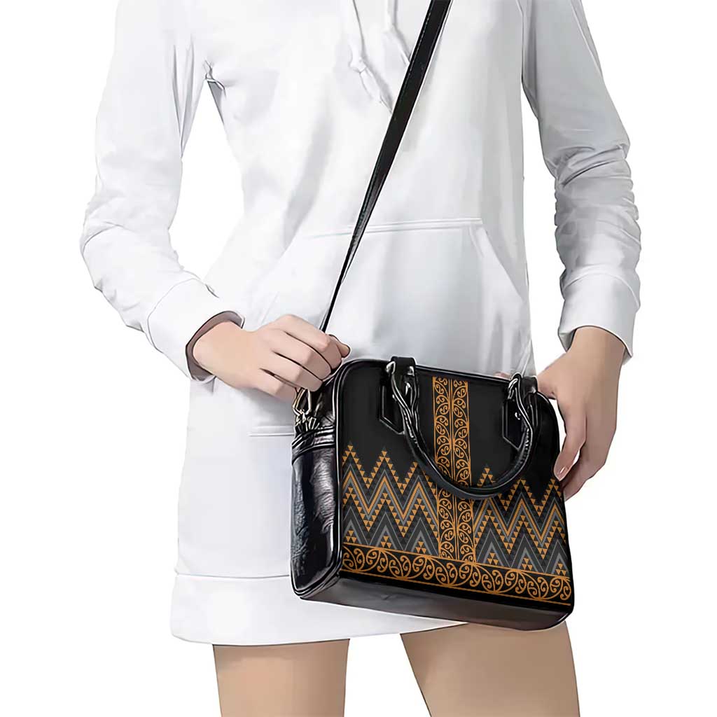 Gold Aotearoa Mangopare Kowhaiwhai and Niho Taniwha Shoulder Handbag Maori New Zealand