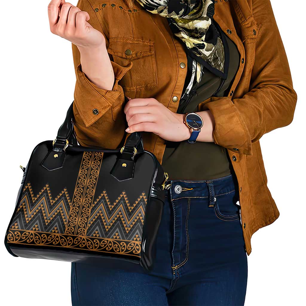 Gold Aotearoa Mangopare Kowhaiwhai and Niho Taniwha Shoulder Handbag Maori New Zealand