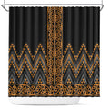 Gold Aotearoa Mangopare Kowhaiwhai and Niho Taniwha Shower Curtain Maori New Zealand