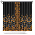 Gold Aotearoa Mangopare Kowhaiwhai and Niho Taniwha Shower Curtain Maori New Zealand